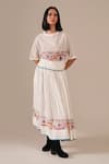 Indigo Dreams_Ivory Cotton Embroidery Round Handwoven Jamdani Geometric Top And Gathered Skirt _Online_at_Aza_Fashions