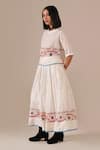 Buy_Indigo Dreams_Ivory Cotton Embroidery Round Handwoven Jamdani Geometric Top And Gathered Skirt _Online_at_Aza_Fashions