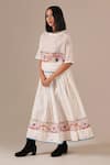 Indigo Dreams_Ivory Cotton Embroidery Round Handwoven Jamdani Geometric Top And Gathered Skirt _at_Aza_Fashions