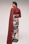 Shop_Kritika Murarka_Rust Silk Mata Ortiz And Striped Half-&-half Saree _at_Aza_Fashions