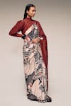 Buy_Kritika Murarka_Rust Silk Mata Ortiz And Striped Half-&-half Saree _Online_at_Aza_Fashions