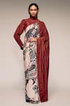 Kritika Murarka_Rust Silk Mata Ortiz And Striped Half-&-half Saree _at_Aza_Fashions