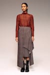 Kritika Murarka_Rust Cotton Check Draped Asymmetric Midi Skirt _Online_at_Aza_Fashions