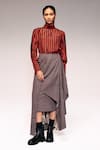 Buy_Kritika Murarka_Rust Cotton Check Draped Asymmetric Midi Skirt _at_Aza_Fashions