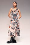 Buy_Kritika Murarka_Rust Cotton V-neck Reversible Pottery Motif Midi Dress _at_Aza_Fashions