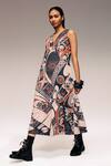 Buy_Kritika Murarka_Rust Cotton V-neck Reversible Pottery Motif Midi Dress _Online_at_Aza_Fashions