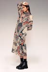 Shop_Kritika Murarka_Rust Cotton, Net High Neck Mata Ortiz Pottery Motif Print Midi Dress _Online_at_Aza_Fashions