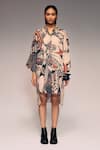 Kritika Murarka_Rust Cotton, Linen Collared Printed Button-down Shirt Dress _Online_at_Aza_Fashions