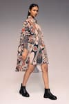 Buy_Kritika Murarka_Rust Cotton, Linen Collared Printed Button-down Shirt Dress _Online_at_Aza_Fashions