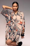 Shop_Kritika Murarka_Rust Cotton, Linen Collared Printed Button-down Shirt Dress _Online_at_Aza_Fashions