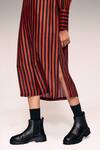 Buy_Kritika Murarka_Rust Viscose, Silk High Neck Vertical Stripe Midi Dress _Online_at_Aza_Fashions