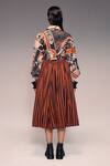 Shop_Kritika Murarka_Rust Cotton Striped Pleated Midi Skirt _at_Aza_Fashions
