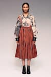 Buy_Kritika Murarka_Rust Cotton Striped Pleated Midi Skirt _Online_at_Aza_Fashions