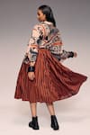 Shop_Kritika Murarka_Rust Cotton Striped Pleated Midi Skirt _Online_at_Aza_Fashions