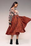 Kritika Murarka_Rust Cotton Striped Pleated Midi Skirt _at_Aza_Fashions