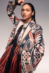 Buy_Kritika Murarka_Orange Cotton, Linen Embroidery V-neck Scallop Print Cord Stitch Jacket _Online_at_Aza_Fashions