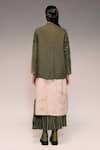 Shop_Kritika Murarka_Olive Green Handloom Cotton Embroidery Khadi Kantha Kimono Overlap Jacket _at_Aza_Fashions
