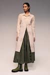 Buy_Kritika Murarka_Ivory Cotton, Linen Collared Shaded Dye Longline Shirt _at_Aza_Fashions