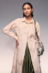 Buy_Kritika Murarka_Ivory Cotton, Linen Collared Shaded Dye Longline Shirt _Online_at_Aza_Fashions