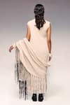 Shop Kritika Murarka Ivory Cotton Tassels, Beads High Neck Crushed Scarf Maxi Dress at Aza Fashions Shop_Kritika Murarka_Ivory Cotton Tassels, Beads High Neck Crushed Scarf Maxi Dress _at_Aza_Fashions