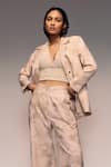 Shop_Kritika Murarka_Ivory Cotton, Linen Shaded Dye Blazer And Pant Set _Online_at_Aza_Fashions