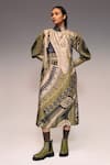 Buy_Kritika Murarka_Olive Green Silk High Neck Printed Midi Dress _at_Aza_Fashions
