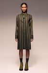 Kritika Murarka_Olive Green Cotton Beads, Tassels Collared Stripe Shirt Dress _Online_at_Aza_Fashions