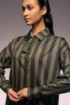 Buy_Kritika Murarka_Olive Green Cotton Beads, Tassels Collared Stripe Shirt Dress _Online_at_Aza_Fashions