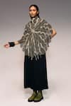 Buy_Kritika Murarka_Olive Green High Neck Cord Embroidered Crochet Cape _Online_at_Aza_Fashions
