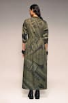 Shop_Kritika Murarka_Olive Green Cotton Embroidery Mandarin Collar Tribal Print Drawstring Maxi Dress _at_Aza_Fashions