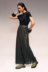 Kritika Murarka_Olive Green Cotton, Net Stripe Maxi Skirt _Online_at_Aza_Fashions