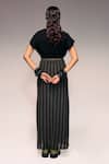 Shop_Kritika Murarka_Olive Green Cotton, Net Stripe Maxi Skirt _at_Aza_Fashions