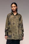 Buy_Kritika Murarka_Olive Green Cotton Collared Mata Ortiz-inspired Overdyed Print Shirt _Online_at_Aza_Fashions
