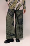 Kritika Murarka_Olive Green Cotton Mata Ortiz-inspired Print Trouser _Online_at_Aza_Fashions