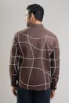 Shop_Aryavir Malhotra_Brown Linen, Cotton Embroidery Hand Abstract Grid Shirt _at_Aza_Fashions