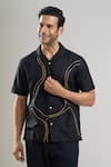 Aryavir Malhotra_Charcoal Linen, Cotton Embroidery Kantha Shirt _at_Aza_Fashions