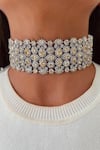 Buy_PRERTO_Silver Plated Gemstones, Faux Diamonds Floral Imitation Choker Set _at_Aza_Fashions