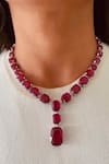 Buy_PRERTO_Red Crystals, Gemstones, Faux Diamonds Ruby Drop Necklace Set _at_Aza_Fashions