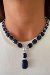 Buy_PRERTO_Sapphire Faux Diamonds, Stones Drop Necklace Set _at_Aza_Fashions