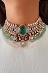 Buy_PRERTO_Emerald Green Gemstones, Stones, Beads Hexagon Doublet And Polki Necklace Set _at_Aza_Fashions