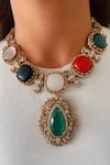 Buy_PRERTO_Multi Color Zari, Stones, Crystals Kismati And Polki Pendant Necklace Set _at_Aza_Fashions