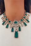 Buy_PRERTO_Emerald Green Gemstones, Stones, Crystals Kahima Doublet And Zircon Necklace Set _at_Aza_Fashions