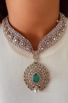 Buy_PRERTO_Pink Faux Diamonds, Pearls, Stones Imitation Polki Kundan Necklace Set _at_Aza_Fashions