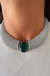 Buy PRERTO Emerald Green Faux Diamonds Cushion Cut Center Necklace Set at Aza Fashions Buy_PRERTO_Emerald Green Faux Diamonds Cushion Cut Center Necklace Set _at_Aza_Fashions