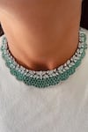 Buy_PRERTO_Emerald Green Stones, Faux Diamonds Imitation Floral Necklace Set _at_Aza_Fashions