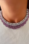 Buy PRERTO Red Stones, Faux Diamonds Ruby Inlayed And Floral Necklace Set at Aza Fashions Buy_PRERTO_Red Stones, Faux Diamonds Ruby Inlayed And Floral Necklace Set _at_Aza_Fashions