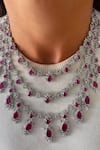 Shop PRERTO Red Faux Diamonds Ruby And White Imitation Necklace Set at Aza Fashions Shop_PRERTO_Red Faux Diamonds Ruby And White Imitation Necklace Set_at_Aza_Fashions