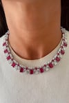 Buy_PRERTO_Red Faux Diamonds, Stones Rosina Ruby Studded Necklace Set _at_Aza_Fashions