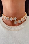 Buy_PRERTO_Gold Plated Faux Diamonds Floral Imitation Studded Necklace Set _at_Aza_Fashions