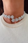 Buy_PRERTO_White Faux Diamonds, Stones Floral Imitation Studded Necklace Set _at_Aza_Fashions